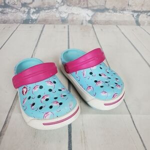 CROCS Crocband Clog Pale Turquoise Pink Flamingo  Pattern Size Baby 4-5